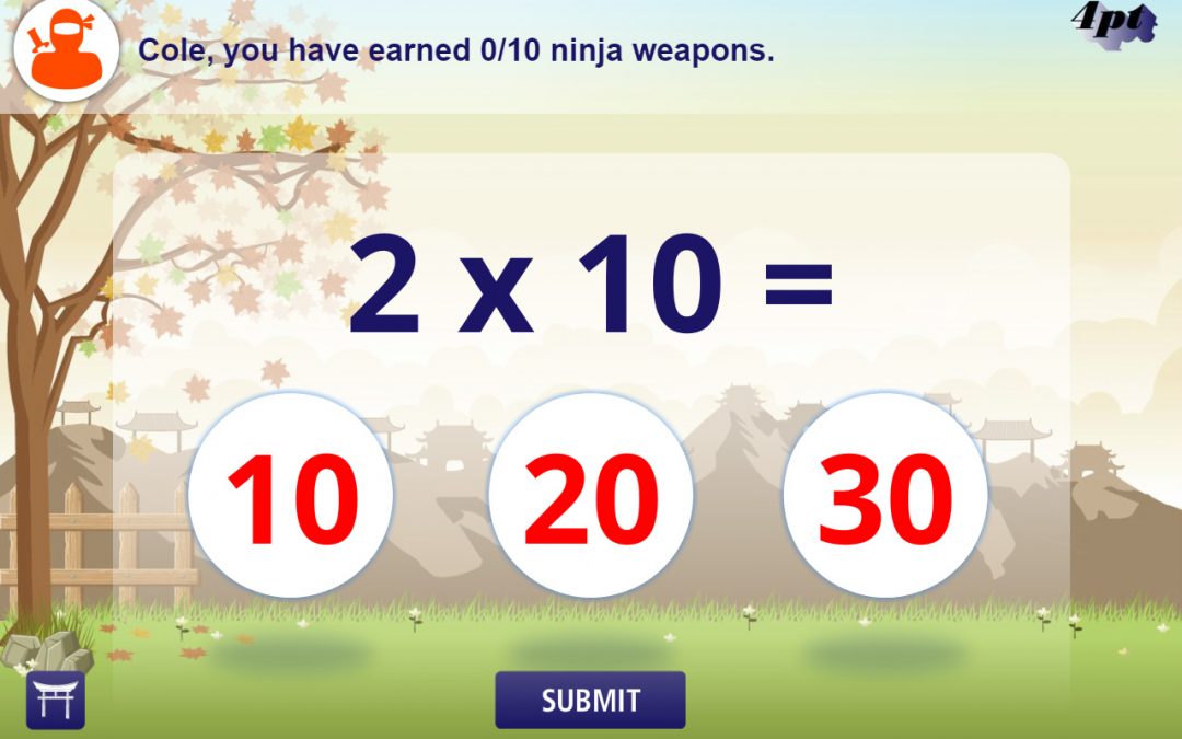 Ninja Maths School Kids Times Tables Game Question